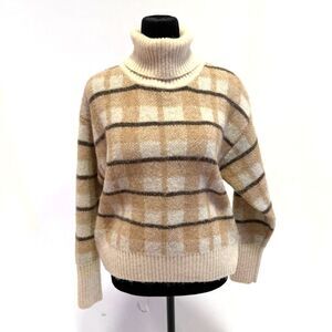 heartloom NWT chai latte wool sweater - turtle neck tan & brown plaid